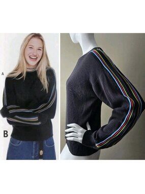 90's Delia's Catalog "Downhill Sweater" By Spill M Black Acrylic Arm Stripes '97